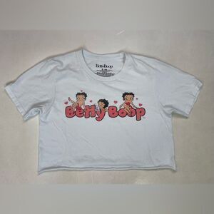 Betty Boop Crop Graphic T-shirt Women Small White Short Sleeve